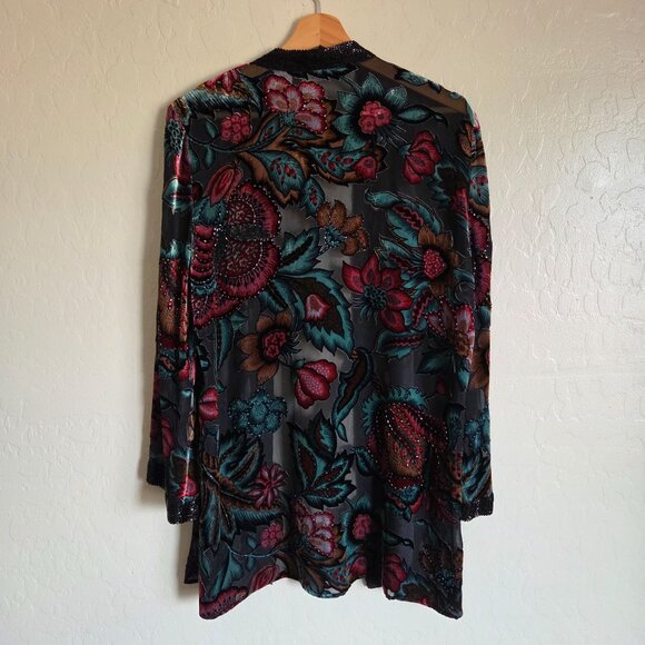 Drapers & Damons Velvet Burnout Beaded Floral Silk Cardigan Womens M Whimsigoth - Picture 9 of 12
